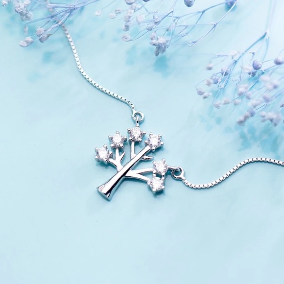 925 Sterling Silver CZ Tree Necklace - Picture 3 of 4